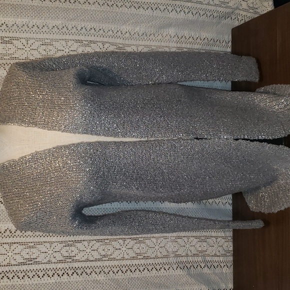 Anthropologie Ruby Moon laminated silver cardigan - Picture 1 of 7